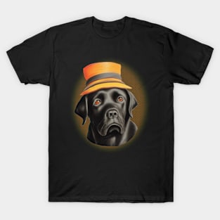 Black Labrador Retriever Dog with Orange Hat T-Shirt